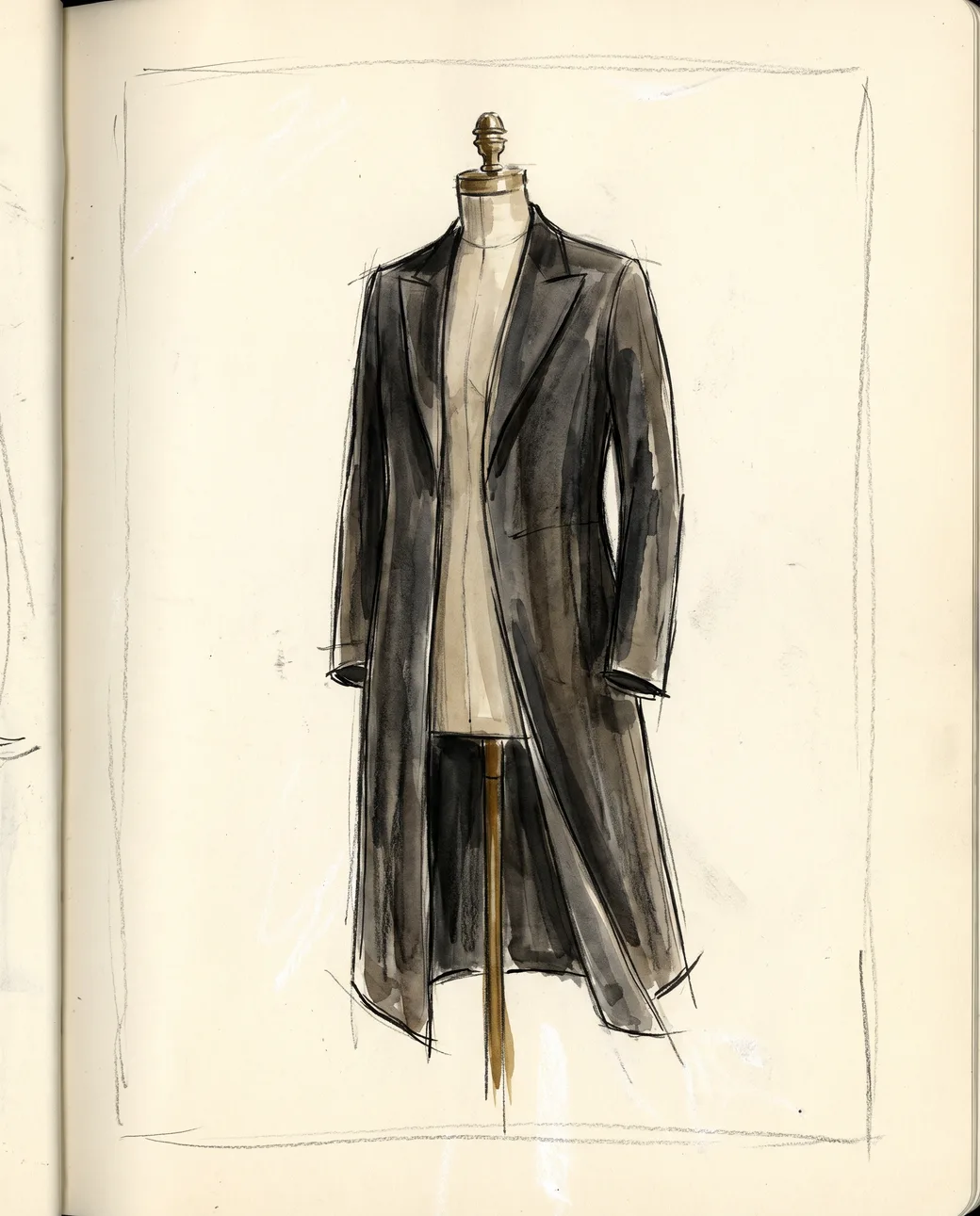 A long black traditional kapota frock coat on a tailor’s dress form