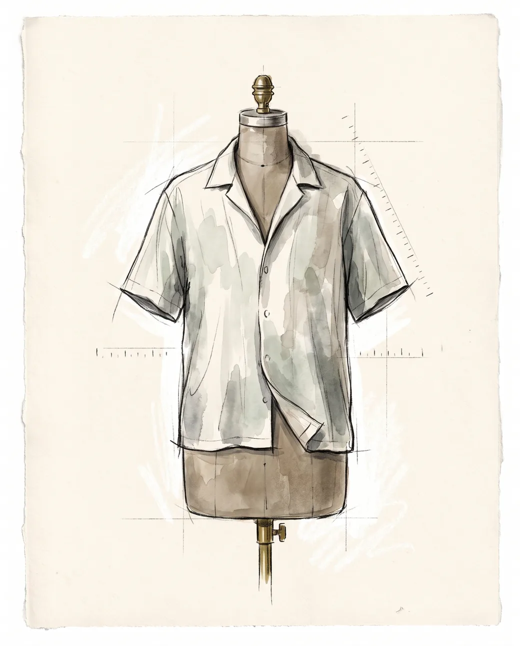 A relaxed short-sleeved linen camp-collar shirt on a dress form