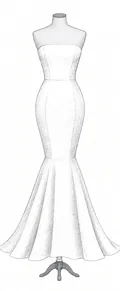 A fit-and-flare wedding gown, drawn