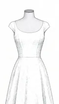 A gown's bodice with short cap sleeves, drawn