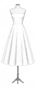 A tea-length wedding gown, drawn